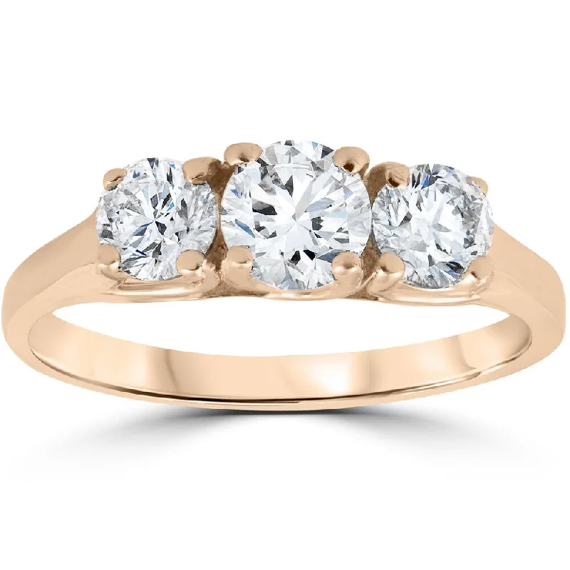 Women’s romantic engagement ring-14k Rose Gold 1ct Three Stone Diamond Anniversary Engagement Ring