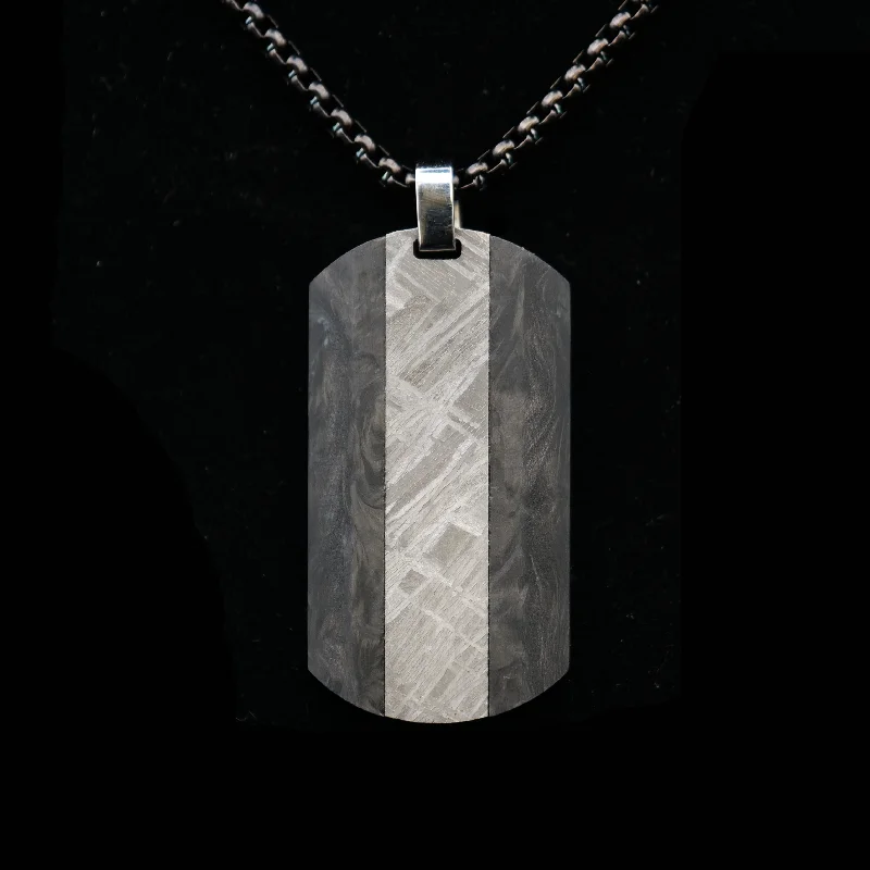 Women’s long necklace-Forged Carbon Fiber and Meteorite Dog Tag Pendant