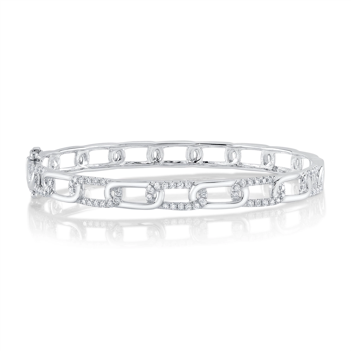 Women’s tennis diamond bracelet-14K White Gold Paperclip Link Diamond Bangle Bracelet