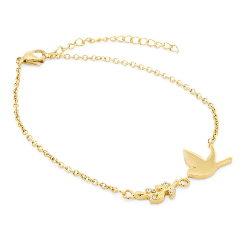 Women’s glowing bracelet-Stainless Steel Bird and Leaf Bracelet Gold Plated