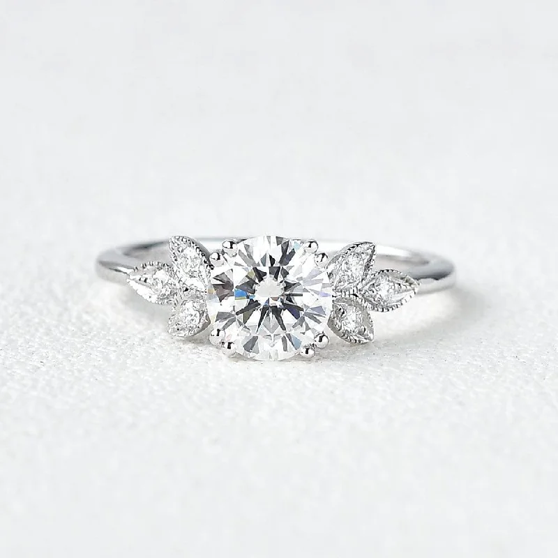 Women’s custom wedding rings-1.0ct Round Cut Moissanite Butterfly Cluster Ring