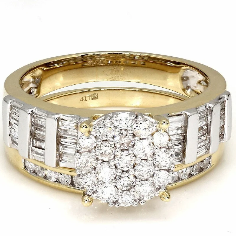 Women’s affordable engagement ring-Pompeii3 10k Yellow Gold 1 Ct TDW IGI Certified Diamond Engagement Wedding Ring Set Baguette