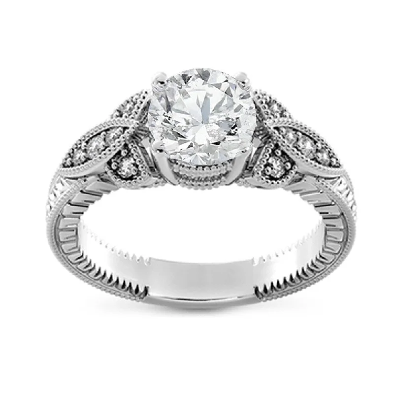 Women’s vintage halo engagement ring-Pompeii3 14k White Gold 1 1/10 Ct TDW Vintage Diamond Engagement Ring Clarity Enhanced