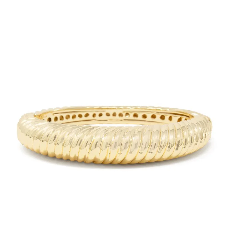 Women’s unique handmade bracelet-Ribbed Band Hinged Bracelet Gold Tone