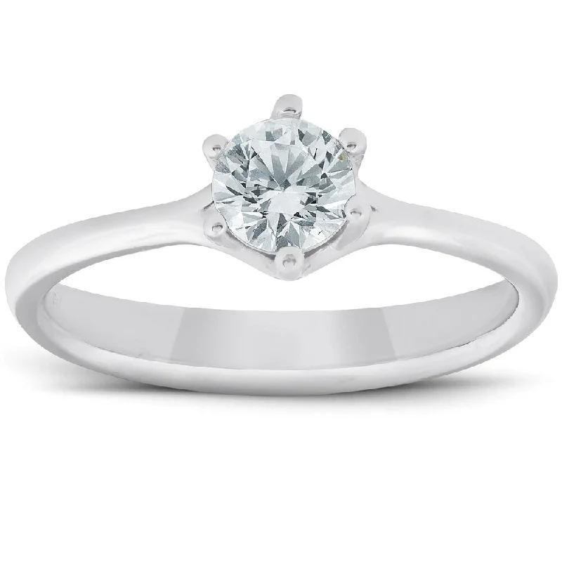 Women’s diamond engagement ring with side stones-1/2 Ct Diamond Solitaire Engagement Ring 6-Prong 14k White Gold