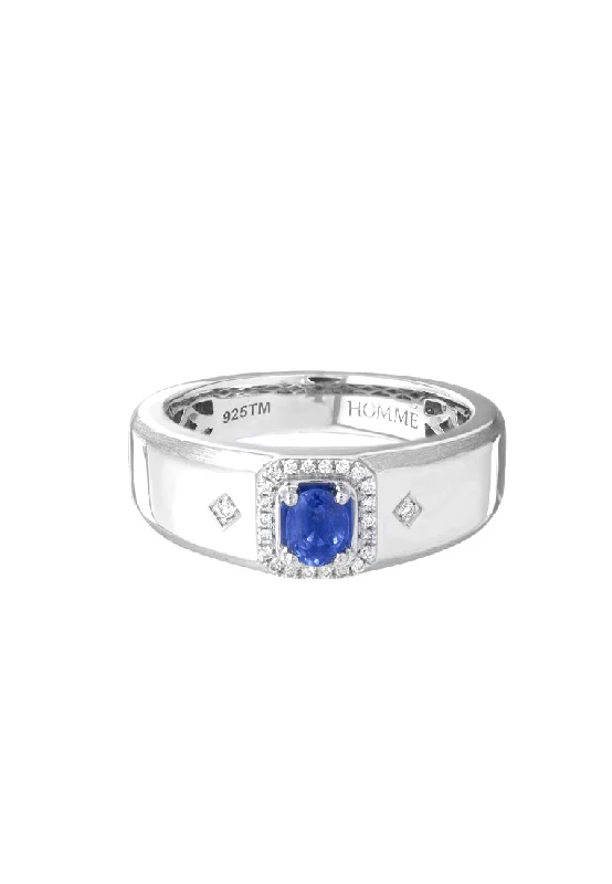 Women’s modern style rings-TOMEI Homme Series, Sapphire Silver Ring For Men