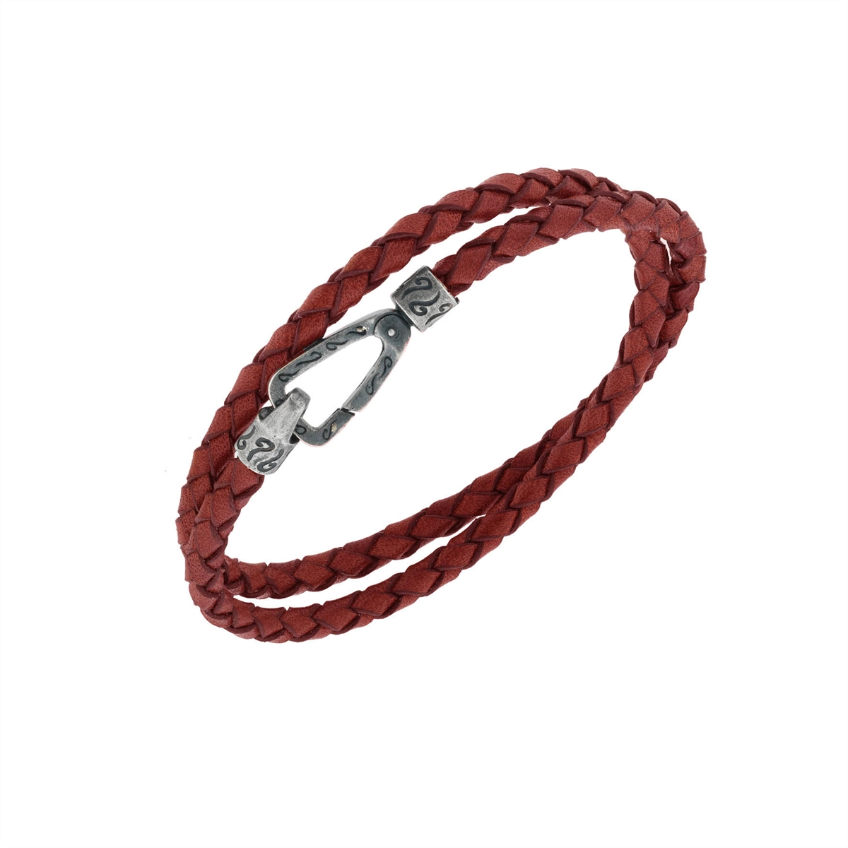 Women’s elegant bangle-Marco Dal Maso Lash Double Wrap Oxidized Silver and Red Woven Leather Bracelet