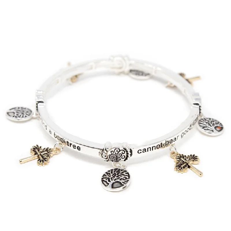 Women’s vintage-inspired bracelet-Inspirational Stretch Bracelet Tree of Life Silver Tone