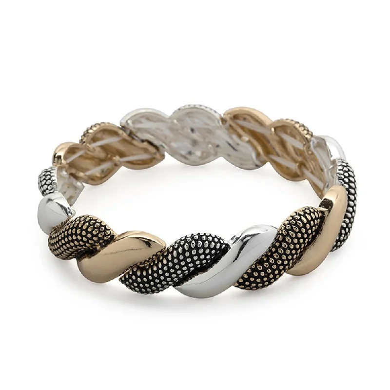 Women’s crystal bracelet-Large Stretch Bracelet Dots Braided Two Tone