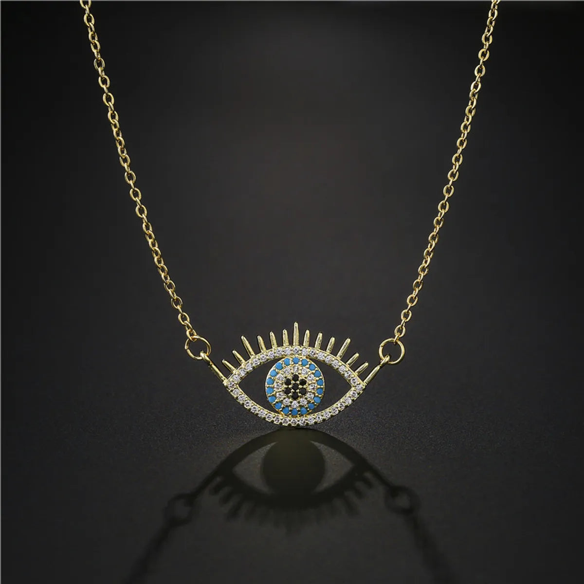 Women’s colorful pendant necklace-Retro Copper Micro-inlaid Zircon Demon Eye Pendant Necklace