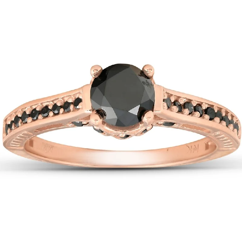 Women’s luxury solitaire engagement ring-Pompeii3 14k Rose Gold 1 1/4ct TDW Black Diamond Vintage Engagement Ring