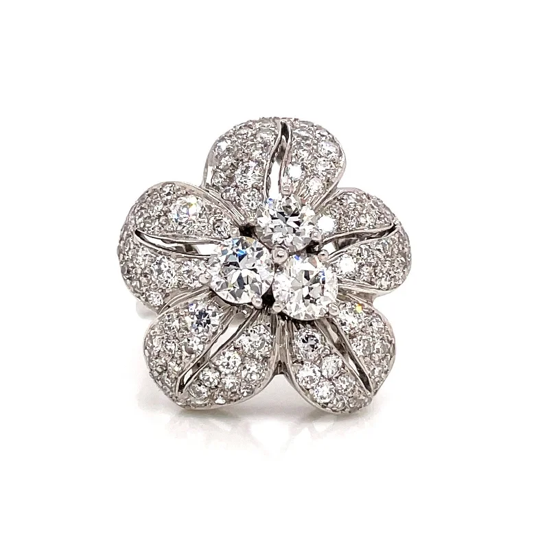 Women’s ethical engagement ring-2.05 CARAT old European cut DIAMOND FLOWER MOTIF LADIES RING