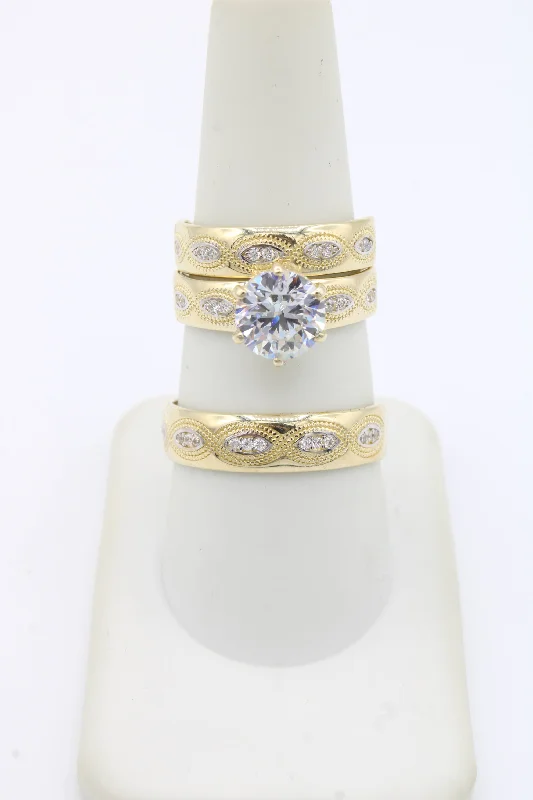 Women’s romantic engagement ring-*NEW* 14k Wedding Trio CZ Set JTJ™