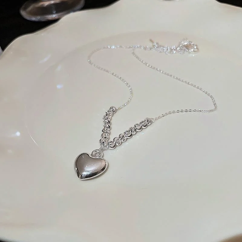 28# Necklace-Silver (round Beads Heart)