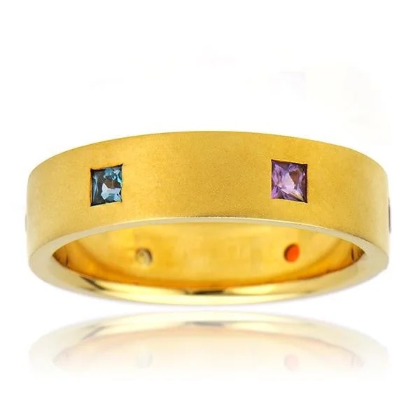 Women’s affordable engagement ring-"DBAND01601" Multicolor Sapphire Wedding Band In 18k Yellow Gold