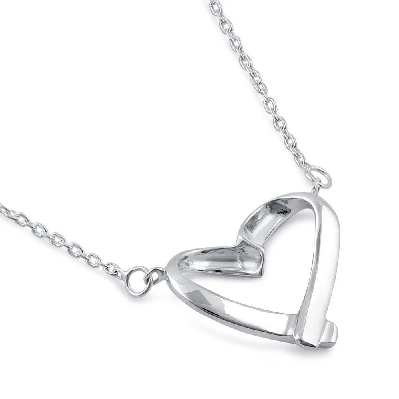 Women’s stylish fashion necklace-Sterling Silver 16mm x 18.5mm Ribbon Heart Necklace