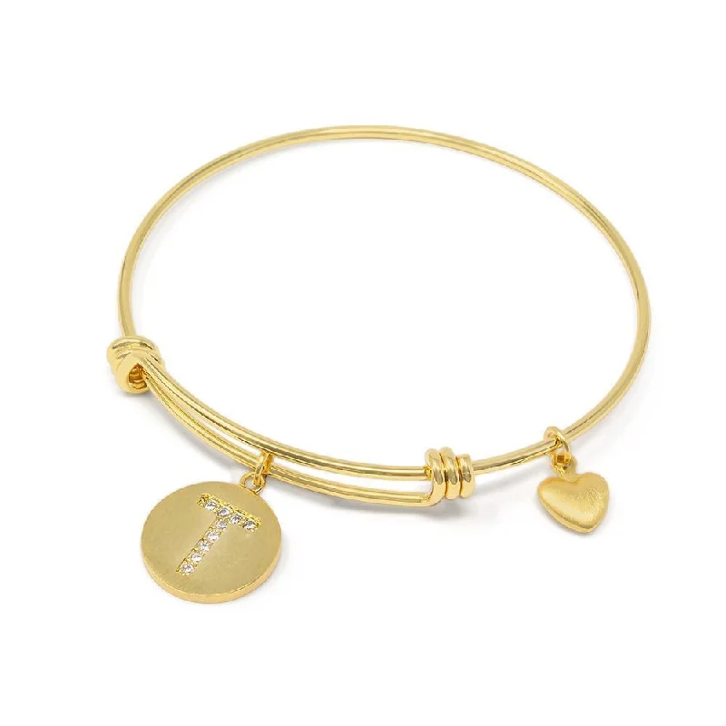 Women’s cute beaded bracelet-Handmade 20kt Gold Plated Crystal Initial Bracelet T