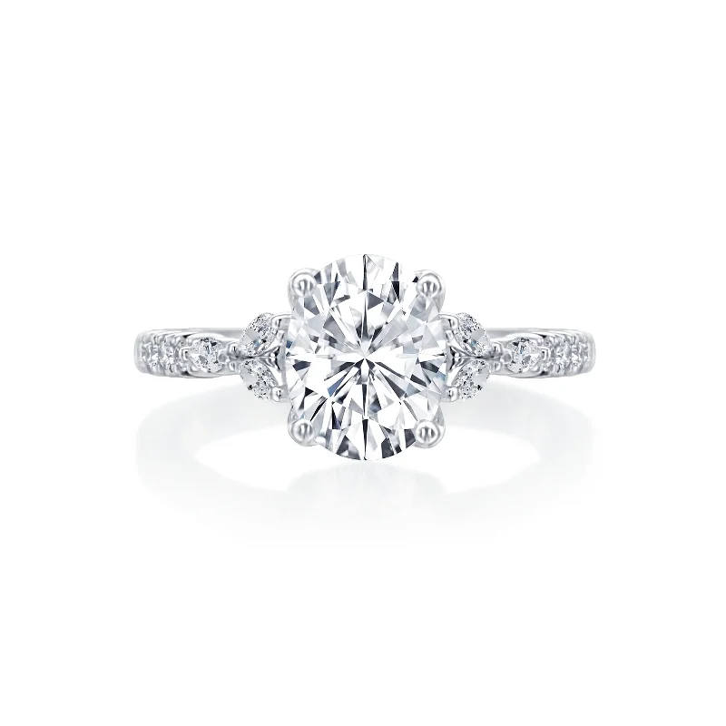 Women’s platinum solitaire engagement ring-Lincoln Park Oval Diamond Marquise Sides Wedding Ring