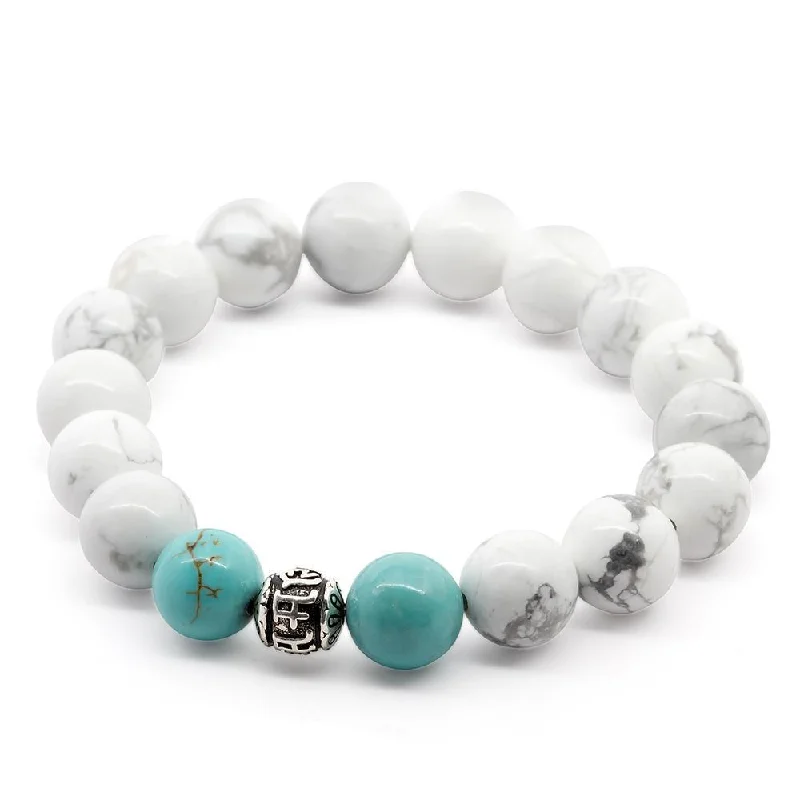 Women’s geometric bracelet-W Howlite/Turquoise Stretch Bracelet with 925 Sterling Silver Bead