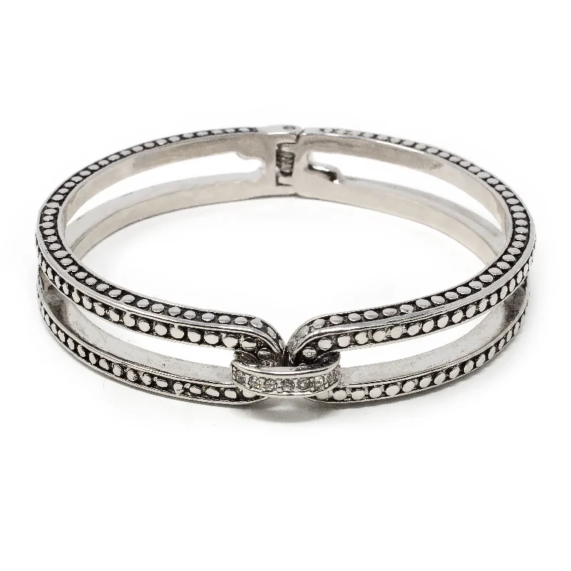 Women’s spiritual bracelet-Rhodium Dotted Bangle Bracelet with Crystal Link