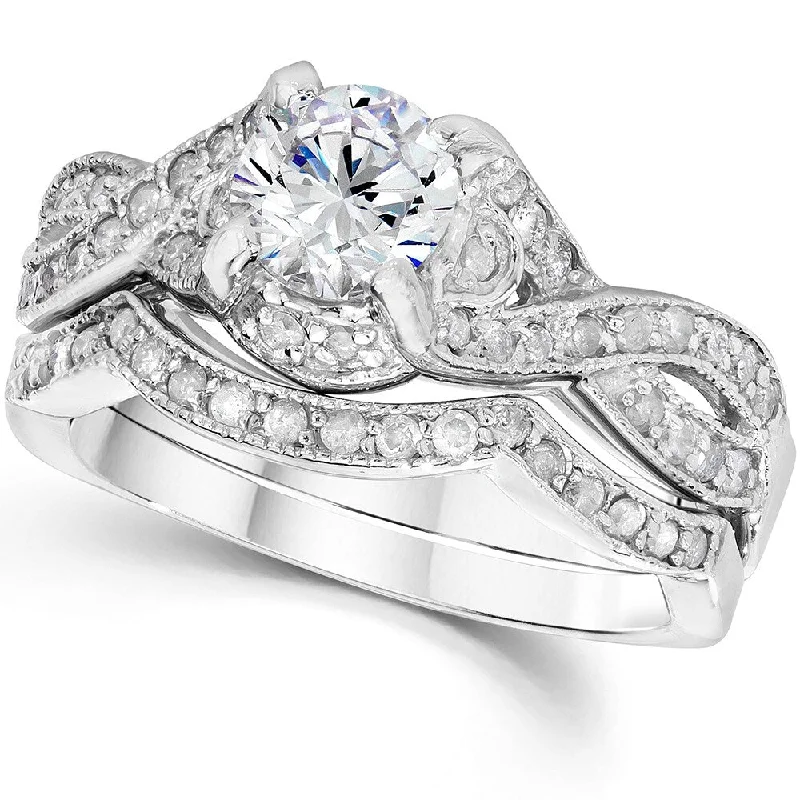 Women’s sparkling diamond engagement ring-14k White Gold 1 1/2 ct TDW Diamond Engagement Wedding Ring Set