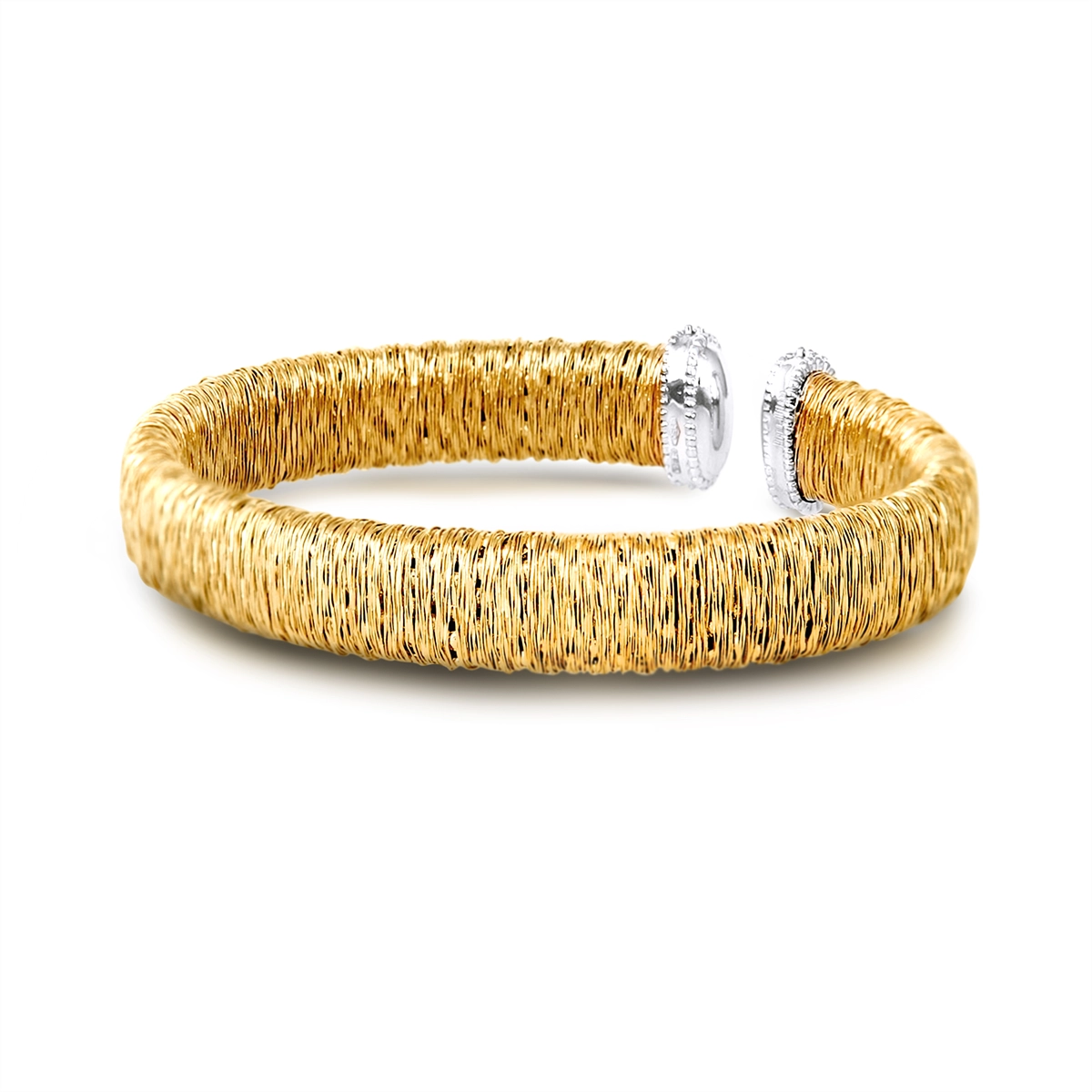 Women’s spiritual bracelet-Piero Milano 18K Yellow Gold Open Cuff Bracelet with White Gold Diamond Ends