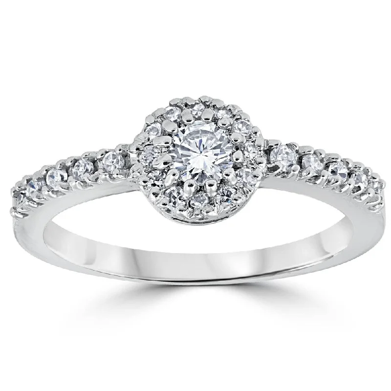 Women’s luxurious engagement ring with diamonds-5/8ct Pave Halo Lab Created Diamond Engagement Ring 14K White Gold