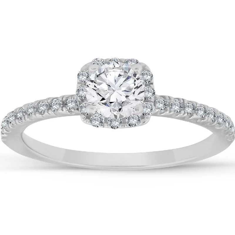 Women’s colored diamond engagement ring-1/2 Ct Diamond Cushion Halo Engagement Ring 10k White Gold