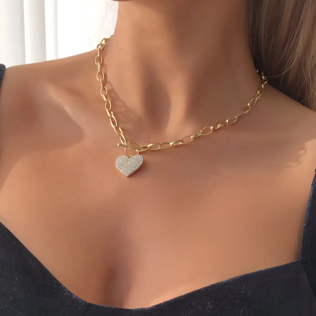 Women’s luxury diamond necklace-Fashion Exaggerated Punk Style Heart-shaped Diamond Necklace