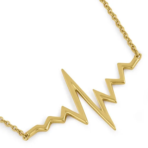 Women’s exclusive designer necklace-Sterling Silver Yellow Gold Plated Heartbeat Necklace