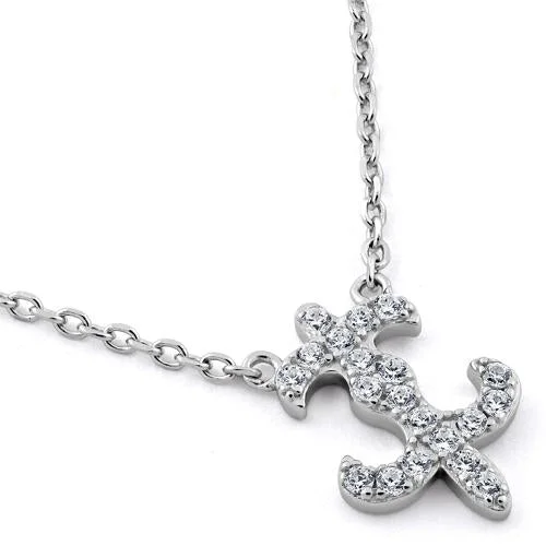 Women’s high-end necklace-Sterling Silver Fleur-de-lis CZ Necklace