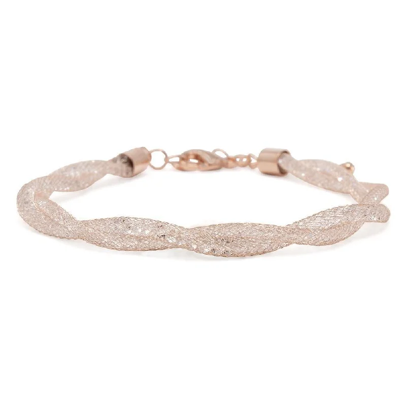 Women’s wedding bracelet-Rose Gold Tone Twisted Bracelet Mesh with Crystals