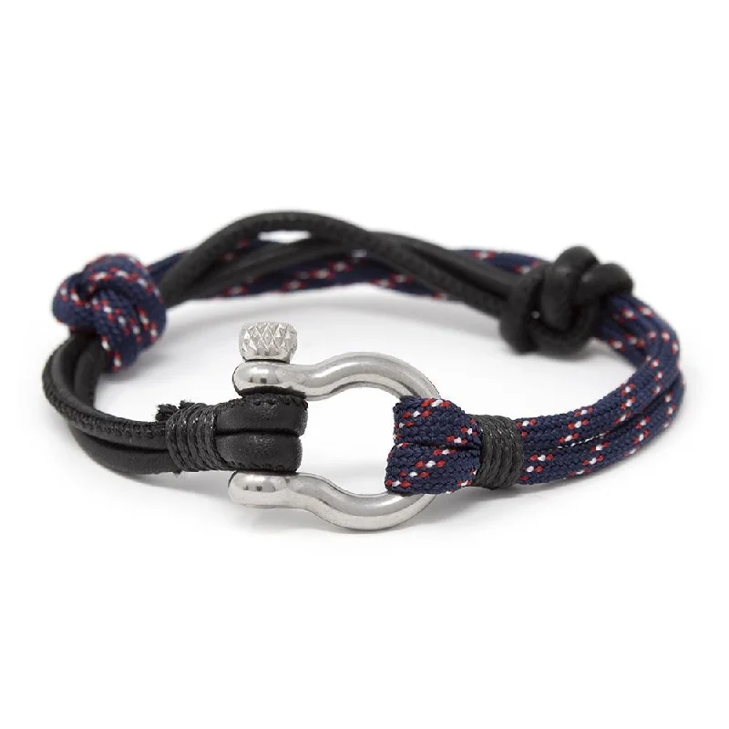 Women’s cute beaded bracelet-Men's Leather and Rope Bracelet with Shackle Black and Blue