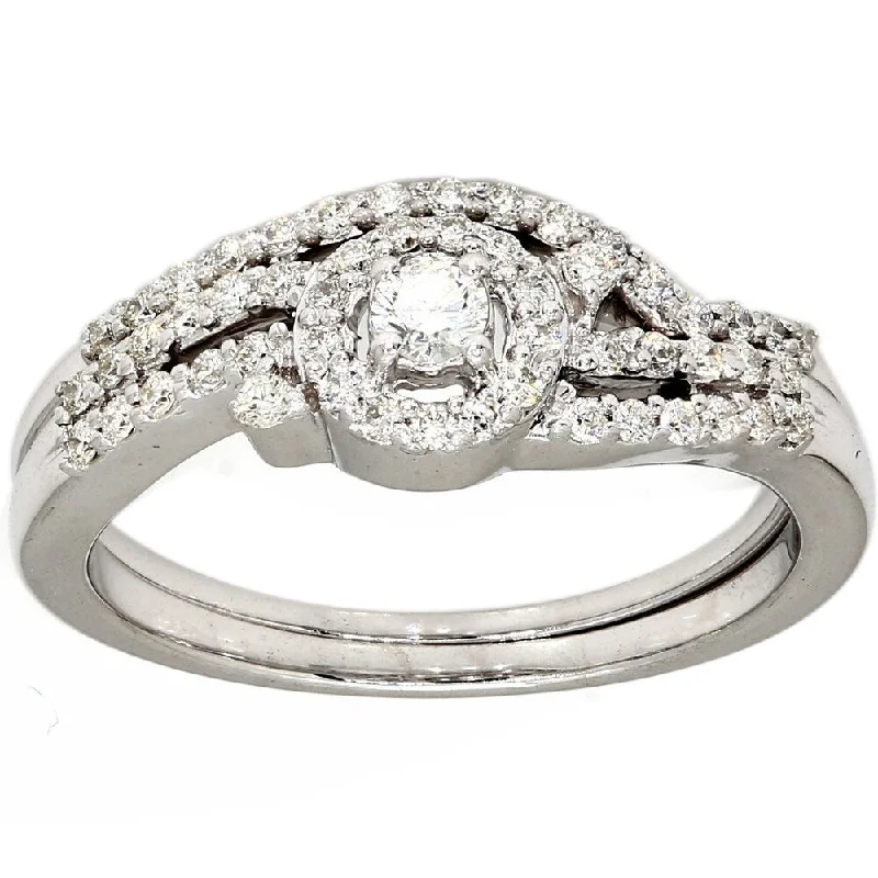 Women’s gold engagement ring-Pompeii3 10k White Gold .34 Ct. TDW Diamond Engagement Wedding Ring Curved Set 3 Stone