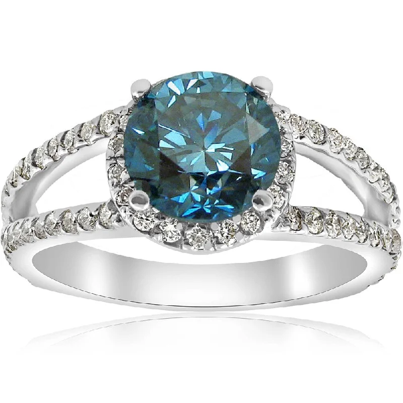 Women’s vintage-inspired diamond engagement ring-14k White Gold 3 1/2 ct TDW Blue & White Halo Diamond Engagement Ring (Blue,I2-I3)