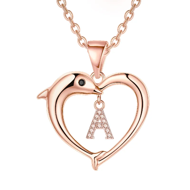 Women’s choker necklace-Lady Letter Dolphin Heart Shape Stainless Steel Copper Plating Inlay Zircon 14k Gold Plated Pendant Necklace