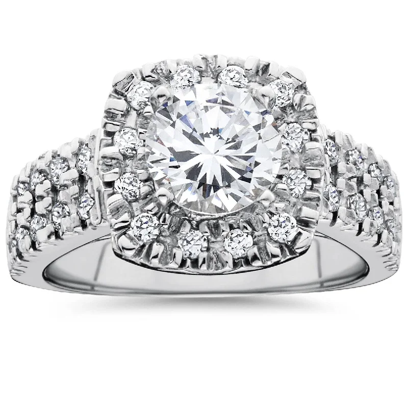 Women’s ethically sourced engagement ring-2ct Diamond Engagement Ring Cushion Halo 10k White Gold