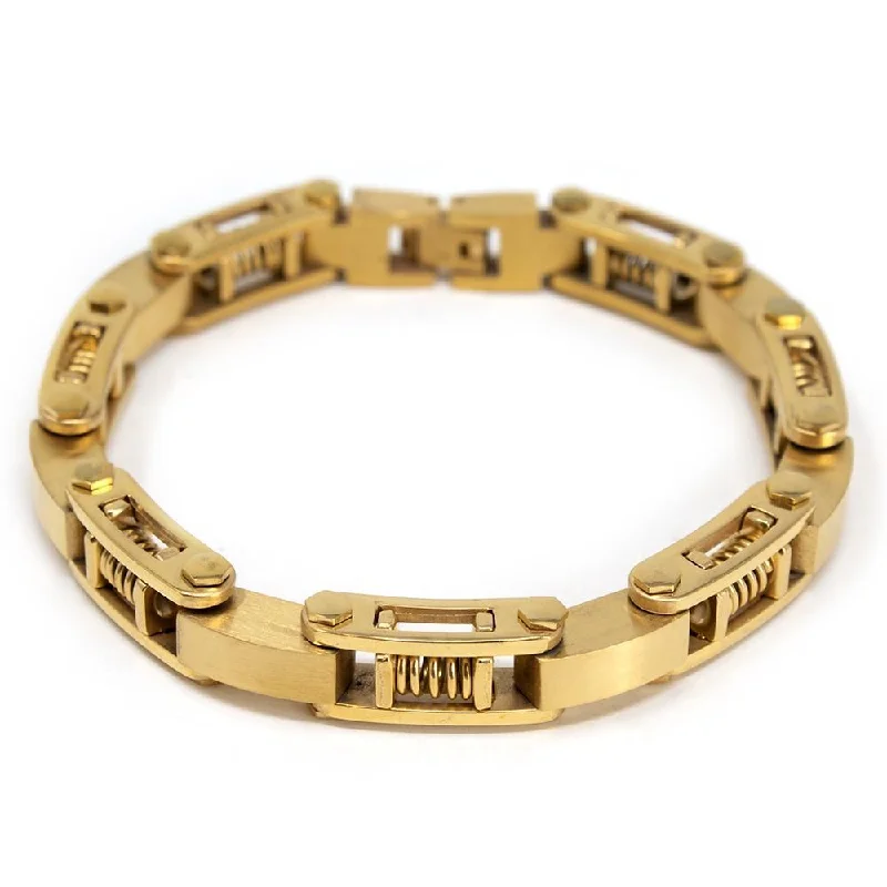 Women’s gold bracelet-Men's Stainless Steel Spring Link Bracelet Gold Plated