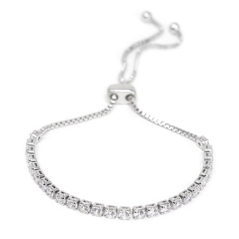 Women’s charm bracelet with birthstones-Rhodium Plated Square CZ Slide Gradient Tennis Bracelet