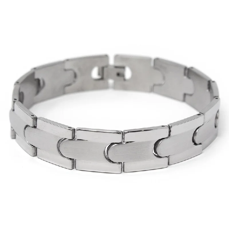 Women’s leather wrap bracelet-Men's Stainless Steel Puzzle Link Bracelet