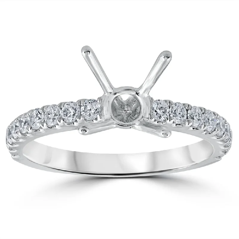 Women’s wedding proposal engagement ring-Pompeii3 18k White Gold .51 ct TDW Diamond Single Accent Row Engagement Ring Setting Semi Mount Fits 8mm 2ct stone (F-VS)