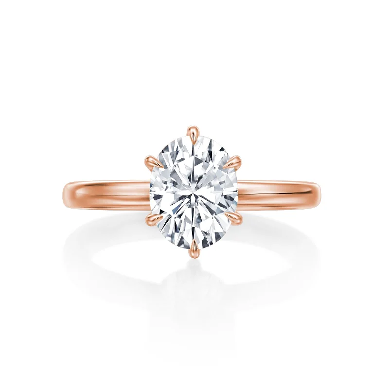 Women’s rose gold engagement ring-Gold Coast 6 prong Oval Solitaire Wedding Ring