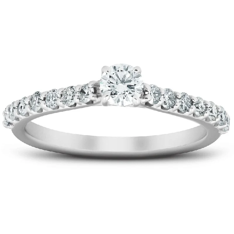 Women’s custom-designed engagement ring-3/4 Ct TDW Diamond Side Stone Engagement Ring 14k White Gold Lab Created