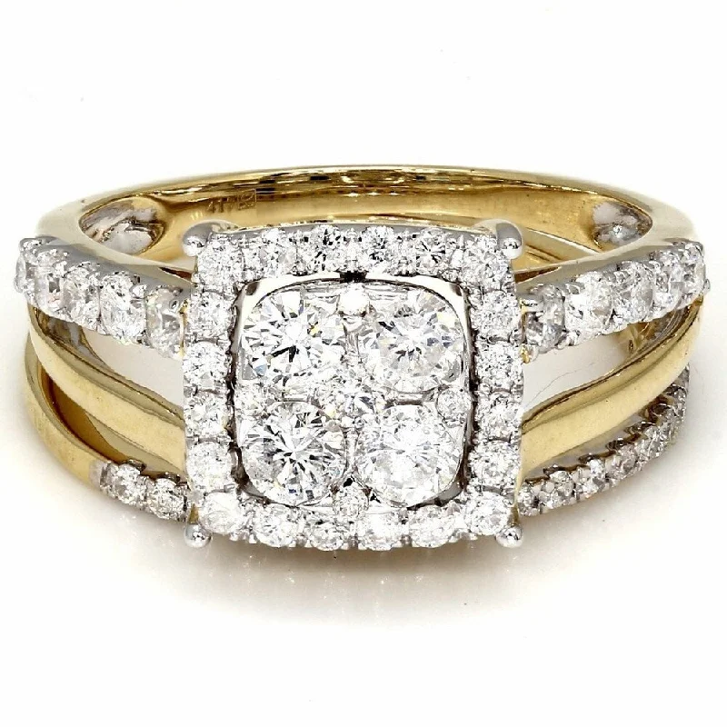 Women’s classic engagement ring-Pompeii3 10k Yellow Gold 1 1/10 Ct. TDW Cushion Halo Diamond Engagement Ring Matching Wedding Set Gold