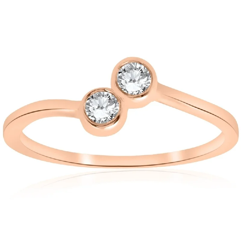 Women’s classic gold engagement ring-Pompeii3 14k Rose Gold 1/4 ct TDW Diamond Two Stone Engagement Promise Anniversary Ring - White