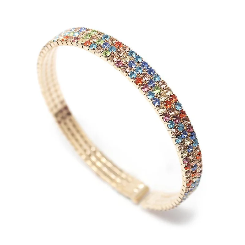 Women’s wrap bracelet-MultiColor Crystal 3 Row Curly Wire Bracelet