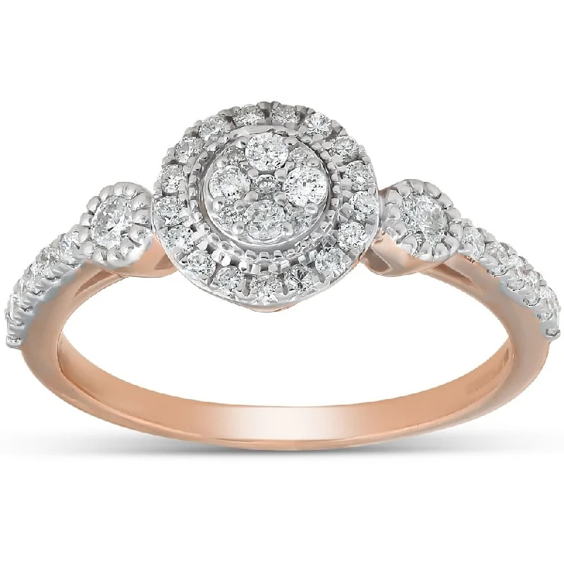 Women’s vintage halo engagement ring-Pompeii3 10k Rose Gold 1/2 Ct TDW Diamond Round Halo Engagement Vintage Ring