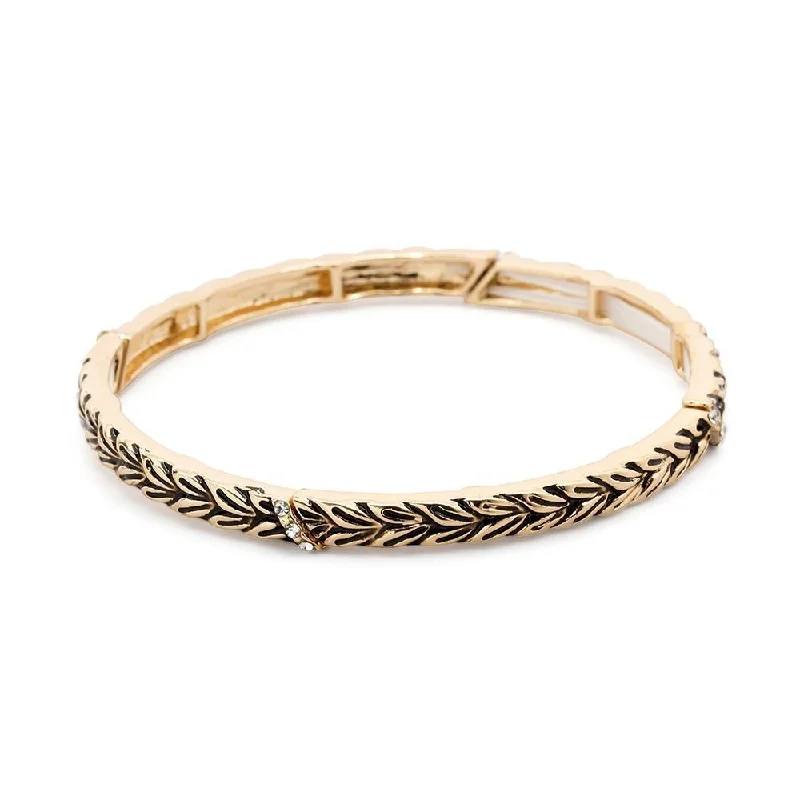 Women’s white gold bracelet-Leaves and Crystal Stations Stretch Bracelet Gold Plated