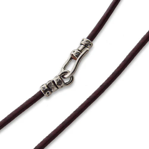 Women’s diamond-studded necklace-1.5mm 22" Brown Leather Cord Necklace w/ Sterling Silver Hook Clasp