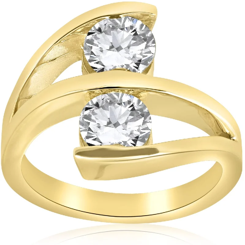 Women’s cushion cut engagement ring-G/SI 2 ct Diamond Enhanced Two Stone Forever Us Engagement Ring 14k Yellow Gold